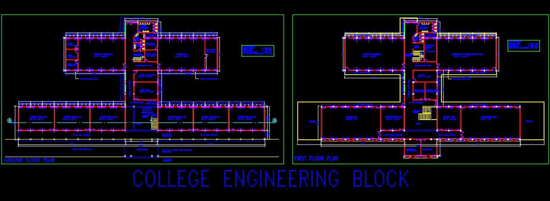 College Engineering Block Autocad DWG - G+1 Floor Design